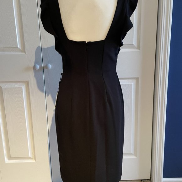 NWT Calvin Klein Little Black Dress Sheath Ruffle Sleeveless Size 6 NEW - Picture 2 of 9